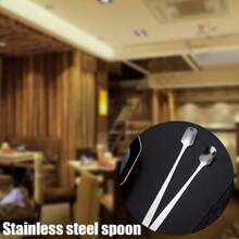 6-12件/套不锈钢咖啡勺，坚固的搅拌勺，冰淇淋勺，长柄，方头勺，时尚长柄勺，调味小勺，咖啡勺，燕窝蜂蜜勺，礼品勺 - 銀色 - 查看 11