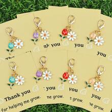 3pcs/5pcs/10pcs Simple Daisy & Purple Tulip Keychain Set, Paired With "Thank You For Helping Me Grow" Appreciation Card, Floral Keychains, Suitable For Teacher's Day, Friendship Growth Commemoration, Flower Lover Gifts, Can Be Used As Key And Bag Charms Car Accessories Cute Goth Y2k - Multicolor - View 20