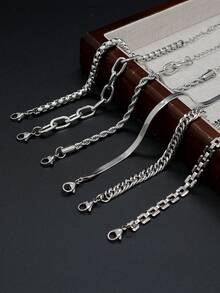 6pcs Set Minimalist Punk Style Metal Chain Bracelet Set, Combination Of Metal Chains, Ropes, Snake And Twisted Designs, Multi-Layer Bracelets, Gift For Women, Suitable For Daily Wear - Silver - View 3