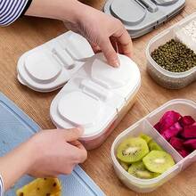 4pcs Food Storage Containers, Dual Compartment Multi-Purpose Fruit And Vegetable Fresh-Keeping Box, Portable 2-Layer Organizer For Spices, Snacks, And Fruits, Ideal For Home, Restaurants, Outdoor Camping, Parties, School Lunches, Travel, And Picnics, Insulated Lunch Boxes, Refrigerator Organizer Set, Perfect For Freezer Organization