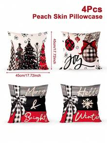 4 piezas Funda de almohada decorativa de Navidad, Funda de almohada con patrón de bola de Navidad y árbol de Navidad retro, Suministros para fiestas de Navidad, Funda de almohada de poliéster amigable con la piel, Decoración navideña para patio y jardín, Fundas de almohada para exteriores