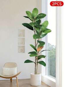 55-110厘米逼真橡胶榕树枝，人造热带榕树植物，适用于家居、花园、办公室、阳台装饰、返校季房间装饰、学习用品 - 彩色 - 查看 10