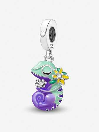 1 pieza Colgante de cuenta con flor brillante y camaleón de moda, adecuado para hacer pulseras y joyas DIY para mujeres