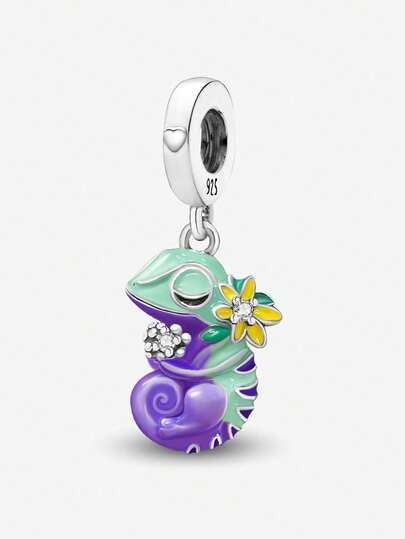 1 pieza Colgante de cuenta con flor brillante y camaleón de moda, adecuado para hacer pulseras y joyas DIY para mujeres