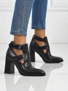Botas de tornozelo femininas em relevo com salto bloco Burnt Halo - Preto - Ver 2