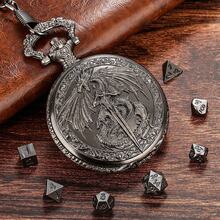 Dungeon und Dragons Würfelset mit kostenloser Tasche, Drachen Schwert Taschenuhr Etui mit 7 Mini Metall Polywürfeln D20, Rollenspiel Brettspiel Zubehör (Kupfer, Silber)