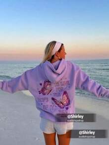 Men Women Y2k Graphic Hoodies Long Sleeve Oversized Hooded Sweatshirt Floral Embroidered Beach Hoodies Pullover Tops For Teen Girl Preppy Aesthetic Clothes - 紫色 - 查看 5