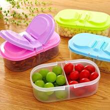 4pcs Food Storage Containers, Dual Compartment Multi-Purpose Fruit And Vegetable Fresh-Keeping Box, Portable 2-Layer Organizer For Spices, Snacks, And Fruits, Ideal For Home, Restaurants, Outdoor Camping, Parties, School Lunches, Travel, And Picnics, Insulated Lunch Boxes, Refrigerator Organizer Set, Perfect For Freezer Organization