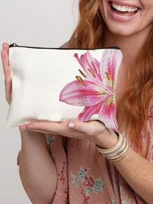 Cute Floral Print Handbag Set, Commuter Holiday Pink Floral Pattern Canvas Bag - Women'S Fashionable Arm Bag With A Small Zipper Cosmetic Bag, Reusable Shopping Bag And Compact Design, Suitable For Daily Use, Perfect Holiday Birthday Gift For Friends, Teachers, Christmas Gifts, Halloween Gifts