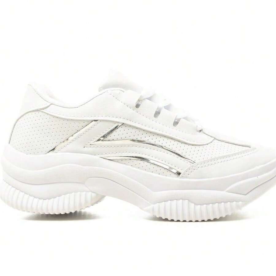 Women's Casual Sneakers Blogger Platform Shoes White Black Beige Comfortable Sneaker High Sole Chunky Lightweight New Arrival Top Original Fashion, White Sneakers - 銀 - 查看 1