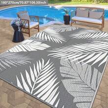 1 块户外地毯，防水、防污、便携、易于清洁，由聚丙烯制成，适用于露营、房车、室内/室外露台、大面积甲板地毯、后院、阳台、门廊、海滩，灰色和白色