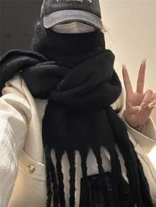 1pc Ladies' Autumn And Winter Simple Solid Color Soft And Sticky Scarf, Outdoor Plush Warm Versatile Shawl Scarf