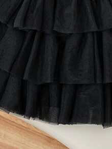 Baby Girl Cute Fashion Long Sleeve Bowknot Mesh Patchwork Dress, Spring/Autumn - Black - View 5