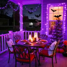 JMEXSUSS Connectable 100 LED Purple Halloween Lights Indoor, 8 Modes Plug In Purple Christmas String Lights Clear Wire, 33ft Christmas Tree Light Outdoor For Halloween Tree, Garden, Bedroom - 紫色 - 查看 4