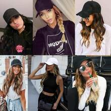 棒球帽假发自然波浪接发带帽子耐热合成可调节假发黑色帽子假发适合女士女孩（B-M 棕金色） - 挑染棕色 - 查看 6