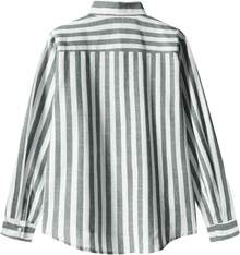 Men's Cotton Linen Striped Long Sleeve Shirt With Color Block, Ideal For Spring And Fall, A Comfortable And Casual Option As A Gift - màu xanh lá - Xem 6