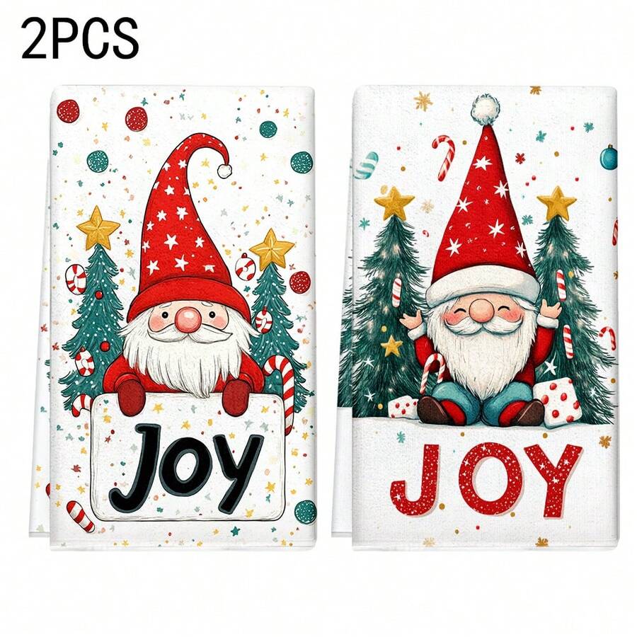 1 set/1 pieza/100 piezas Paños de cocina y paños de platos con diseño de árbol de Navidad y enanitos, adecuados para decoración de interiores en restaurantes, cocinas y baños, decoración de fiestas, regalos navideños y también pueden ser entregados como regalos de Navidad - Multicolor - Ver 1