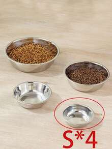 1pc/2pcs Stainless Steel Cat/Dog Bowl, Pet Feeding Bowl, Anti-Slip Anti-Bite Durable