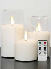 3套/1件 白色LED遥控无焰蜡烛氛围灯，家用LED氛围蜡烛灯，由3节电池供电，具有2/4/6/8小时定时功能，适用于节日、酒店、家居、派对、万圣节、圣诞节、新年等场合（不含电池）（可选：一套蜡烛带或不带遥控器；单支蜡烛不带遥控器）