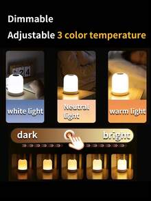 1个LED夜灯，触摸调光，触摸开关，触摸变色，3色和16色模式，床头灯，16色RGB模式，USB供电可充电，便携式，电池容量：800mAh，适用于卧室、房间、床头、客厅、书桌、照明、房间装饰、卧室装饰、灯具、客厅灯、秋季家居装饰、吸顶灯、电池壁灯、无线壁灯、家居装饰