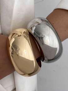 2 peças/conjunto de pulseira larga com padrão metálico exagerado europeu e americano, conjunto de joias retrô minimalista e robustas, adequado para decoração diária e de festas femininas, joias para combinar com roupas e presente - Conjunto de pulseira de 2 peças - Ver 17