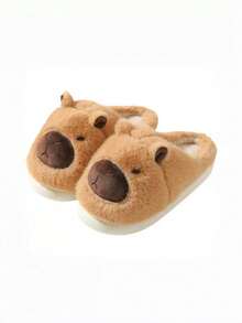Cartoon Capybara Men's Autumn/Winter Indoor Slippers, Thick Plush Warm Comfortable Couple House Slippers