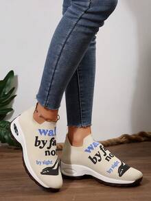 Women's Breathable Mesh Printed Casual Shoes, Comfortable Spring And Summer Mesh Walking Shoes - Khaki - View 5