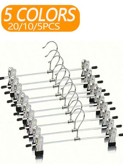 20/10/5 יחידות קולבי מכנסיים מתכתיים עם קליפסים מתכווננים, ארגונית רב תכליתית נגד החלקה, חוסכת מקום, מתאימה למכנסיים, חצאיות, ג'ינס, מעילים, ארון בגדים ותצוגה קמעונאית