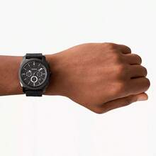 Fossil Men's Mechanical Chronograph Wristwatch, Black Dial, Black Silicone Strap, Model FS4487 - Black - View 5