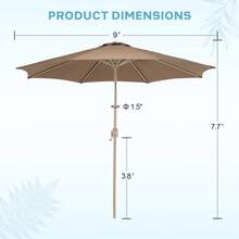 Aoodor 9FT Outdoor Patio Umbrella, Outdoor Market Table Umbrella With 8 Sturdy Ribs, Push Button Tilt And Crank For Garden, Deck, Backyard - 咖啡棕 - 查看 4