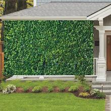 Fondo fotográfico de pared de plantas con hojas verdes planas en 2D, fondo de foto de naturaleza de primavera para fiesta interior y exterior