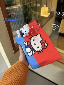 Sanrio 1 件 Hello Kitty 可爱卡通红蓝撞色猫手提包口红化妆盥洗用品收纳包学校文具生日礼物，适合圣诞节礼物、节日礼物、节日礼物指南