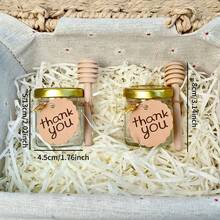 10/20 piezas Paquetes de fiesta Tarros de miel de vidrio, con tapas doradas, botellas de miel de vidrio transparente de 45ml/1.52oz con tarjetas redondas y palitos de madera, tarros de miel mini a granel para mermelada, caramelos, regalos de baby shower, regalos festivos, decoración del hogar
