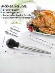 4pcs/2pcs Stainless Steel Turkey Baster, Injector For Cooking - , Metal Turkey Baster With Silicone Suction Cup - Large Turkey Baster - Includes 2 Detachable Needles And Cleaning Brush, Black, Home, Kitchen, Kitchen Accessories