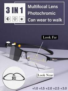 3-In-1 Progressive Multifocal Reading Glasses, Unisex, Retro TR Flexible Half-Frame Metal Hinges, Magnification +1.00 To +3.00, Suitable For HD Computer And Smartphone, High-Definition Optics - Black - View 13