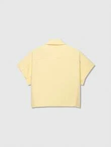 Butter Yellow Collared Short Sleeve Cropped Jacket - Yellow - View 2
