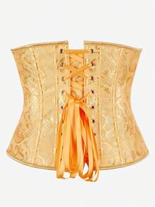 经典提花女士束腰束腰塑身衣腰部训练器束腰塑身衣腰部瘦身腰带，适合万圣节 - 金色 - 查看 4