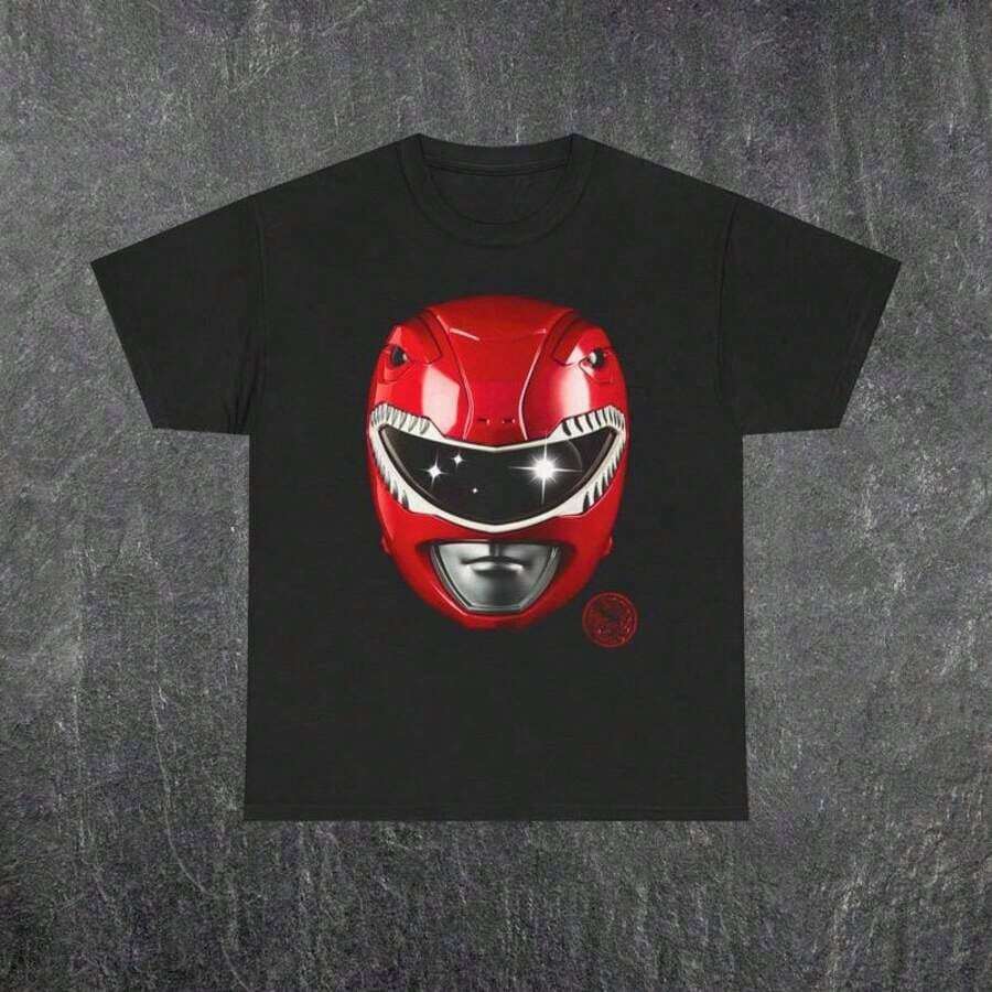 Red Power Ranger TeeNew Casual T-Shirts For Men And Women - 黑色 - 查看 1