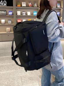 Women's Large-Capacity Travel Bag, Made Of Solid-Color Waterproof Oxford Fabric, Can Be Hung On A Suitcase, Equipped With A Backpack Design With An Adjustable Shoulder Strap, Multifunctional Sports Bag With Multiple Pockets, Suitable For Travel, Fitness, Back-To-School, Moving, And Business Trips (Pink/Black/Gray) - Black - View 1