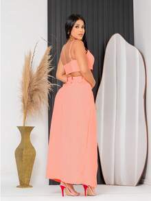 Women's Set Wrap Skirt And Cropped Simple Casual Sensory Fabric Side Opening Cross Zipper Evening Baby Shower Party Street Spring - Cá hồi - Xem 2