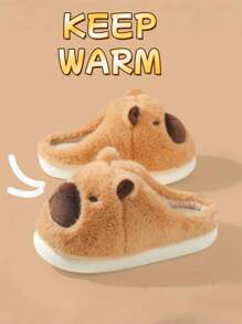 Cartoon Capybara Men's Autumn/Winter Indoor Slippers, Thick Plush Warm Comfortable Couple House Slippers
