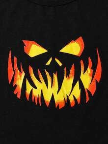 2 pezzi Set di maglietta a maniche lunghe con scollo tondo e stampa di zucca e pantaloni asimmetrici con stampa all-over, outfit casual per bambini per Ognissanti