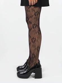 1 para damskich rajstop/pończoch z koronką w kwiaty, pończochy z siateczki, wysoki stan, wyszczuplające, dopasowane, duże rozmiary, odpowiednie na różne okazje, prezent świąteczny