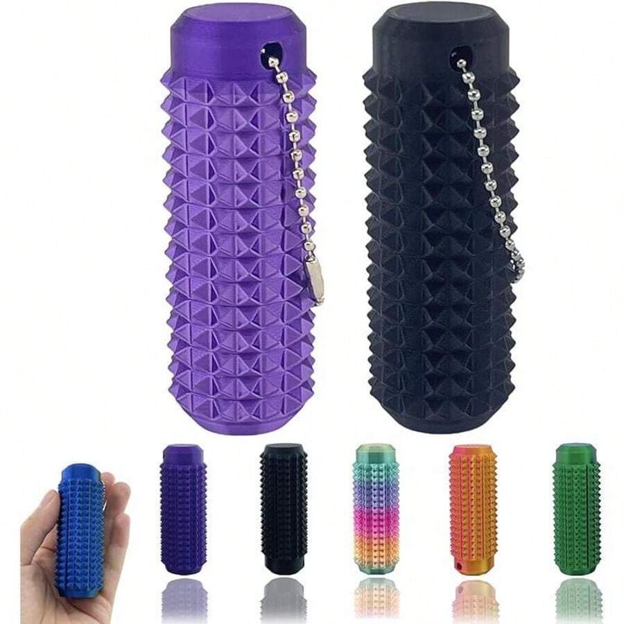 Vibrant Little Ouchies Grippie Stim Tool - Portable Firm Plastic Spikes | Anxiety Relief, Clip To Keys | On-The-Go Stress & Impulse Management, Fashionable Keychain Pendant, Outdoorfun Durability - Black+Purple 2pcs - 查看 1