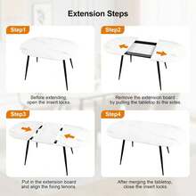 Dining Table And Chairs Set 4, Extendable Table With 4 Faux Leather Chairs For Dining Room, Kitchen, 4 Seater Room Set - White Marble Table + 4 Grey PU Chairs - 查看 8