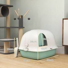 Katzentoilette mit Deckel, Katzenklo mit Sieb, Tür, Schaufel, geschlossen Katze Toilettenhaus für kleine Katze unter 3,5 kg, Indoor, Kunststoff, Grün