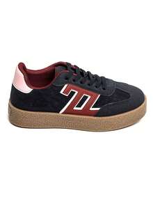 Baskets Lifestyle Femme – Style Rétro En Daim Et Toilet, Semelle Compensée Confort - Navy Blue - View 2