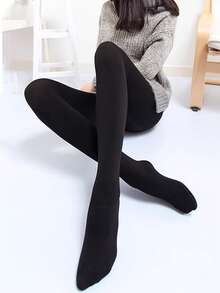 1 peça de legging preta escovada, meias 7/8 elásticas escovadas para mulheres, calças justas com forro térmico para primavera e outono. - Preto - Ver 12