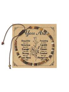 励志手链，女士疗愈天然石手链 - 祝您早日康复，送给女性朋友、姐妹、女孩的礼物 - 生活艰难，但你也很坚强 - A-B 碧玉石-你是 - 查看 5