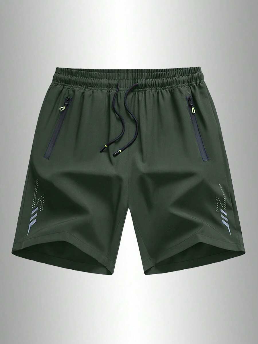 Quần short thể thao nam dáng rộng, nhanh khô, có sọc phản quang, túi, khóa kéo và dây rút ở eo, thích hợp cho phòng tập, chạy bộ và các hoạt động ngoài trời mùa hè. - xanh quân đội - Xem 1